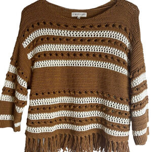 Lou & Grey Loft Women's Small Fringe Western Cowgirl Stitched Crocheted Sweater